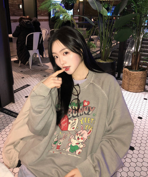 BUNNY BUNNY RAGLAN PIGMENT SWEATSHIRT GHOST GREY