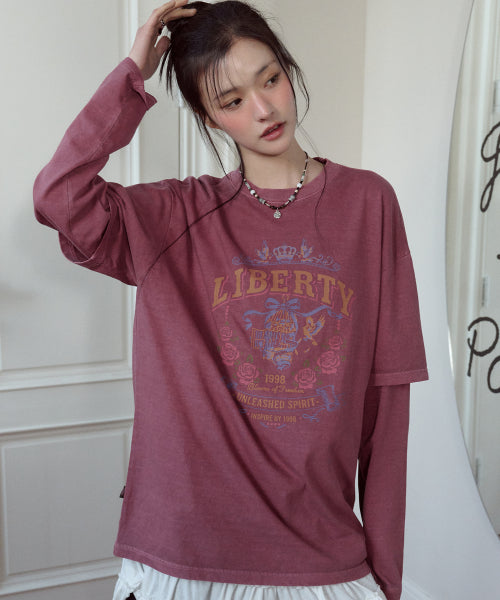 TEE LAYERED PIGMENT LONG SLEEVE - 2 COLORS PINK