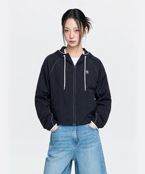 SPORTIVE CURSIVE LOGO HOOD WINDBREAKER NY #KARINA同款! - 3 COLORS BLACK