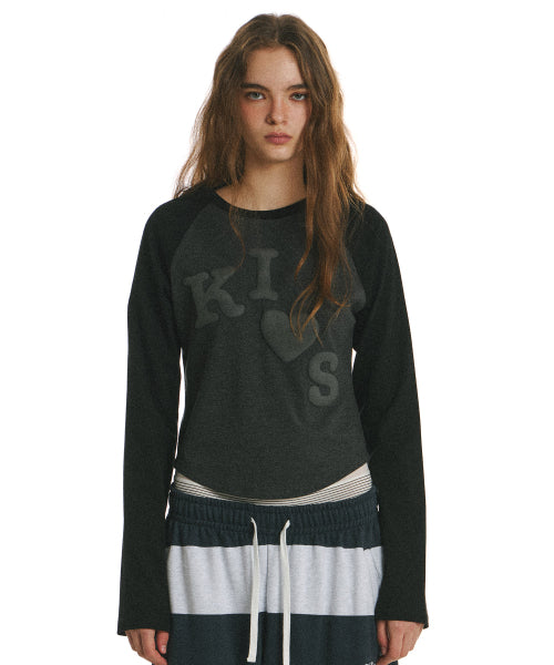 MESSY KISS RAGLAN LONG SLEEVE T-SHIRT - 2 COLORS CHARCOAL