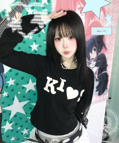 BUMPY KISS RAGLAN LONG SLEEVE T-SHIRT - 2 COLORS BLACK