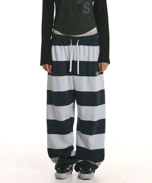 BOLD STRIPE SWEATPANTS - 3 COLORS NAVY
