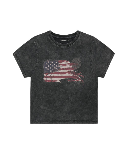 WASHED FLAG CROP TEE - 2 COLORS BLACK