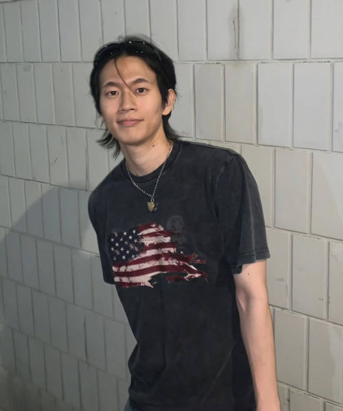 WASHED FLAG TEE B - 2 COLORS