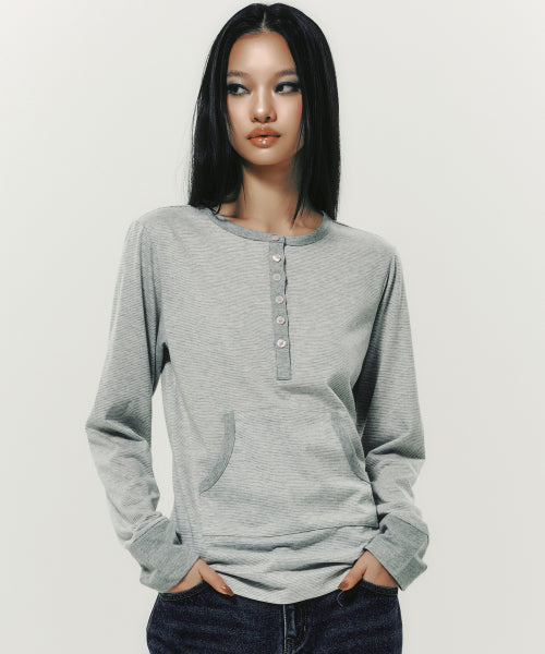 STRIPE BUTTON L/S GREY - 2 COLORS