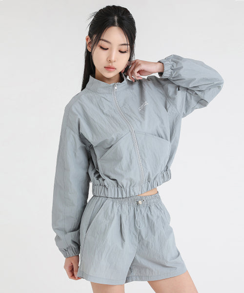 NYLON CROP TRACK JACKET GREY