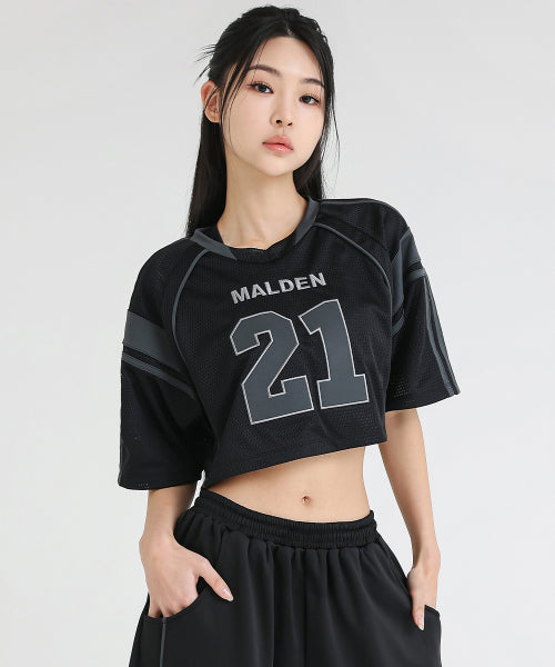 MESH RUGBY CROP T-SHIRT BLACK