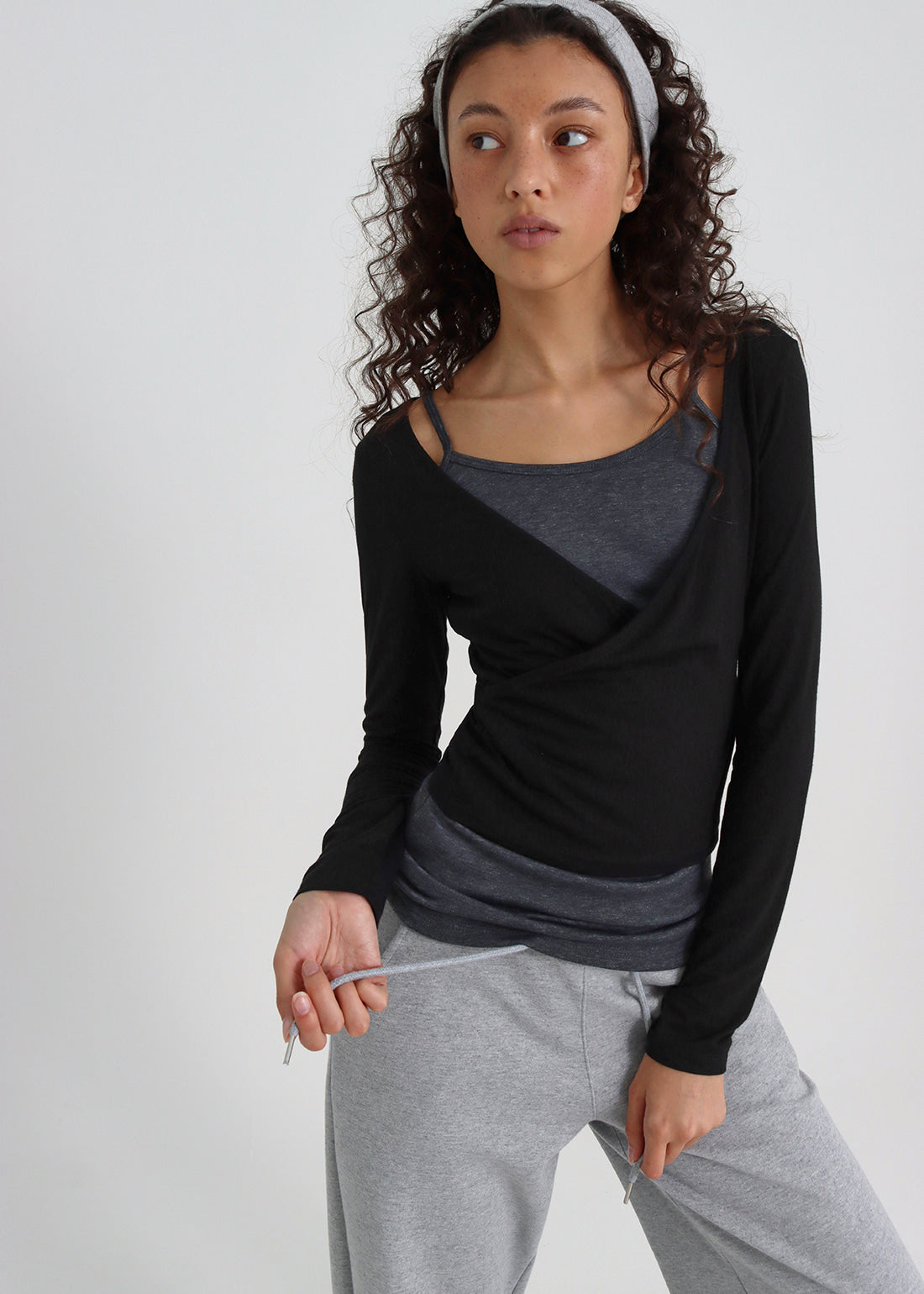 STRETCH DEEP V-NECK WRAP LONG SLEEVE TEE 11