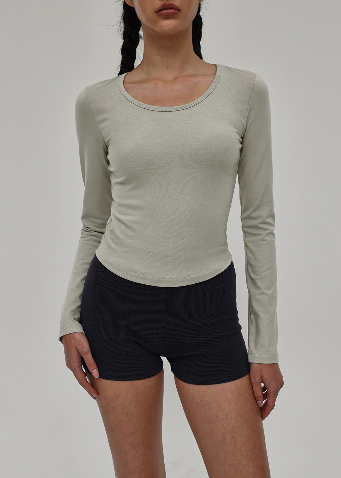 BASIC COTTON MODAL U-NECK LONG SLEEVE TEE 2