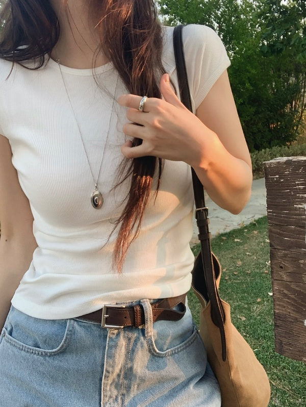 FITTED RIBBED CAP SLEEVE TEE - 3 COLORS