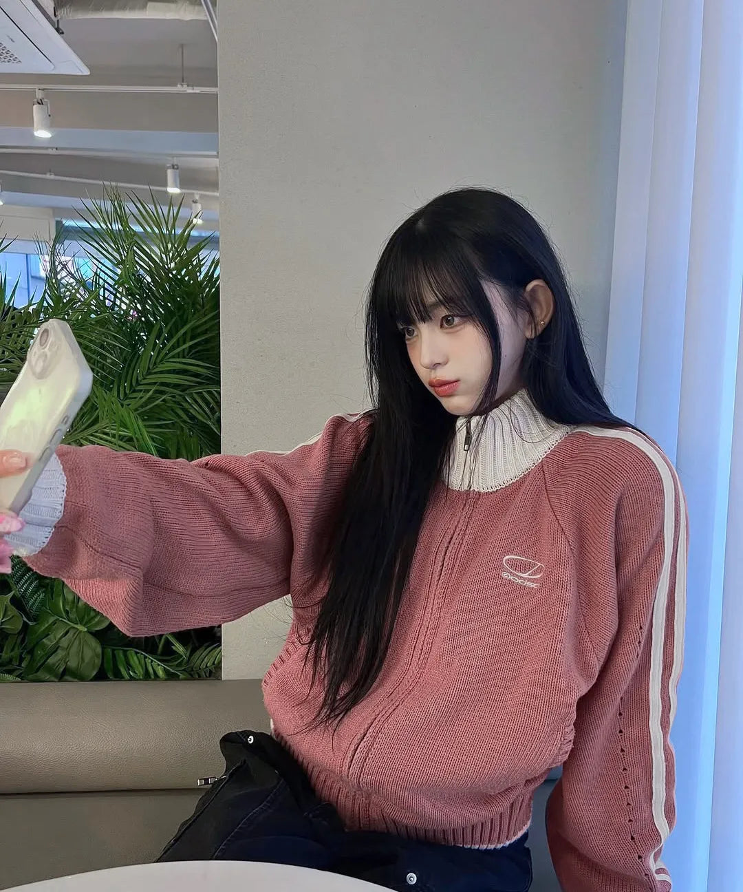 SPORTY TRACK SEMI-CROP KNIT ZIP-UP - PINK