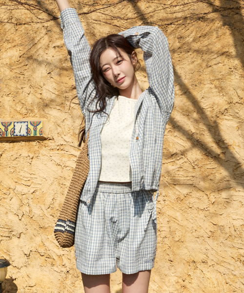 CHECK SEERSUCKER SHORTS #GISELLE同款! CREAM