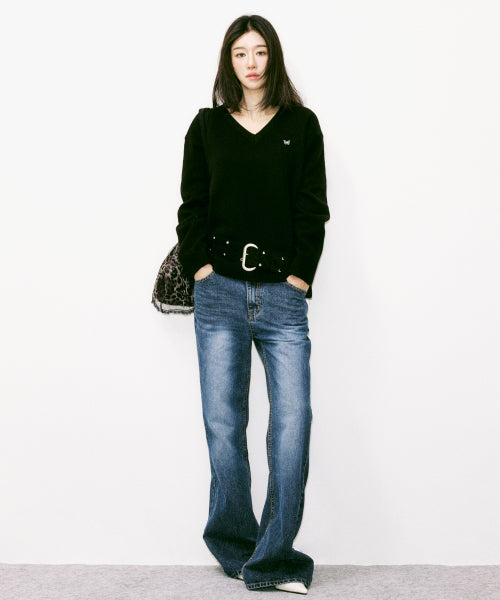 WIDE FLARED DENIM PANTS #徐睿知同款! BLUE