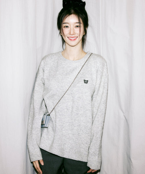 BUTTERFLY PATCH ROUND KNIT #徐睿知同款! - 2 COLORS GREY