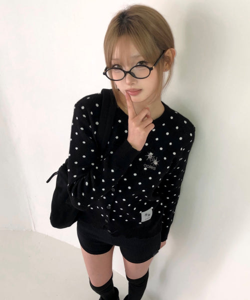 DOT KNIT CARDIGAN - 2 COLORS BLACK