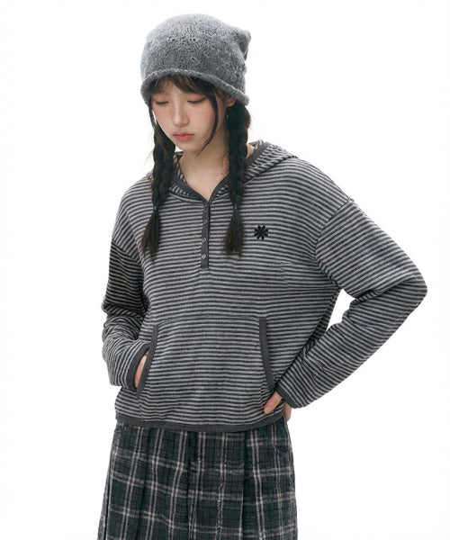 STRIPE HOODIE SLEEVE LONG - 2 COLORS GREY