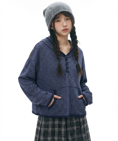 STRIPE HOODIE SLEEVE LONG - 2 COLORS BLUE