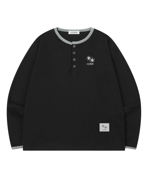 BUTTON CONTRAST LONG SLEEVE TEE UNISEX BLACK