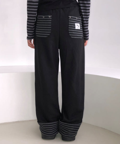 CONTRAST STRIPE PANTS BLACK