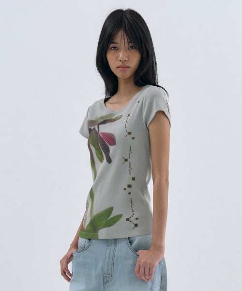 FLOWER HALF SLEEVE TEE - 3 COLORS GREY
