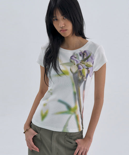 FLOWER HALF SLEEVE TEE - 3 COLORS WHITE