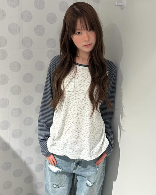 COZY FLOWER RAGLAN LONG SLEEVE - 2 COLORS CHARCOAL