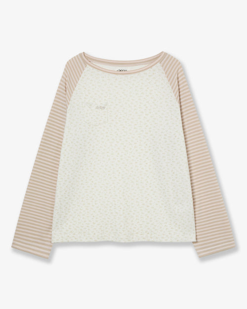 COZY FLOWER RAGLAN LONG SLEEVE - 2 COLORS BEIGE
