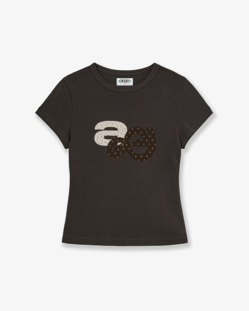 APPLIQUE FLOWER LOGO TEE - 4 COLORS DARK BROWN