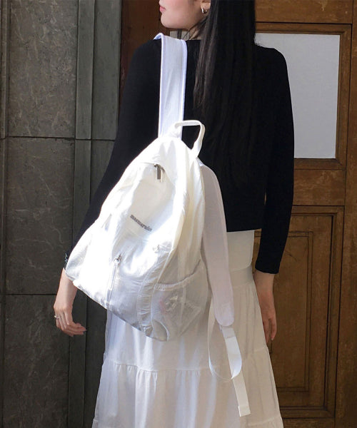 CURVED SHIRRING BACKPACK - 3 COLORS WHITE