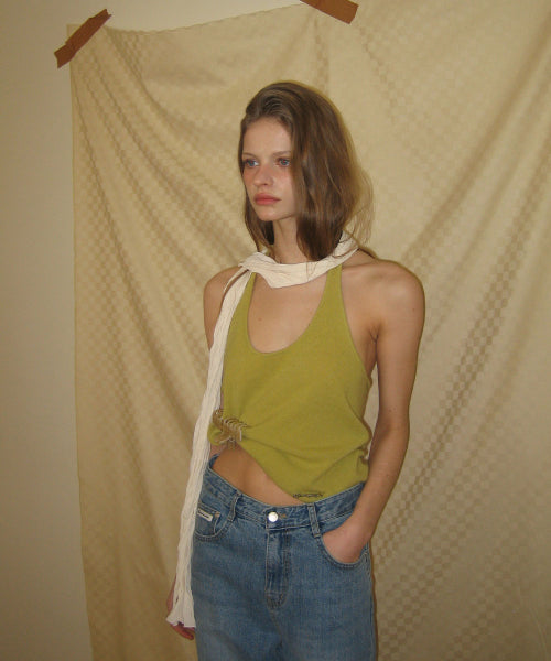 HAY WOOL HALTER LAYERED SLEEVELESS - RED - 2 COLORS OLIVE