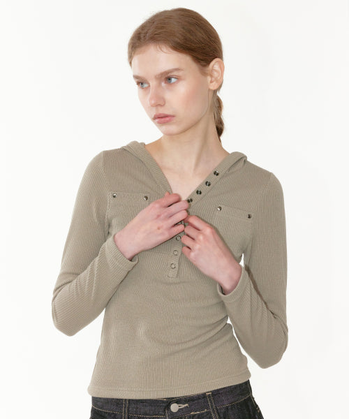 SNAP HOOD LONG SLEEVE KHAKI BEIGE