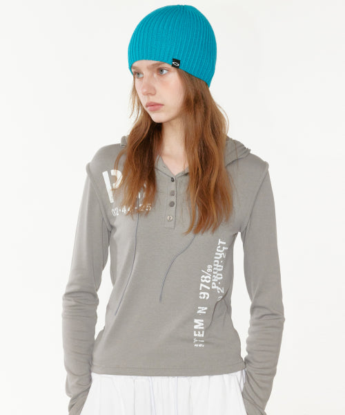 VINTAGE BUTTON HOODIE GREY