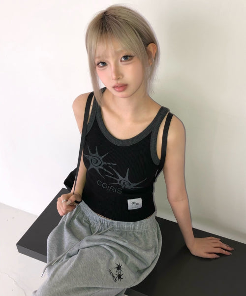 SOLUNA CONTRAST CROP SLEEVELESS SLEEVELESS - 2 COLORS BLACK
