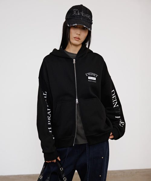 GERMAN LETTERING HOODIE ZIP UP - 3 COLORS BLACK