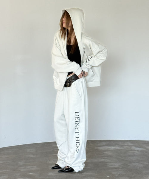 GERMAN LETTERING HOODIE ZIP UP - 3 COLORS IVORY