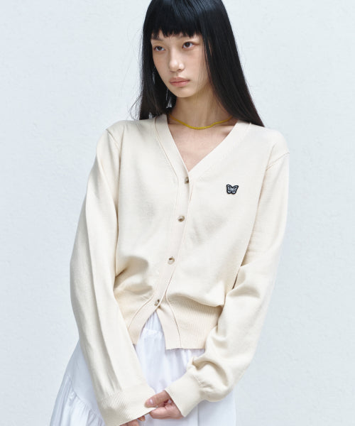 BUTTERFLY PATCH V-NECK CARDIGAN #徐睿知同款! - 3 COLORS BEIGE