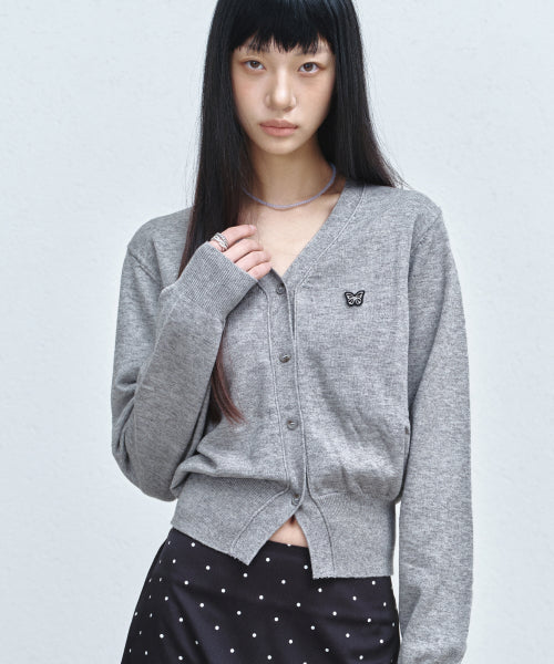 BUTTERFLY PATCH V-NECK CARDIGAN #徐睿知同款! - 3 COLORS GREY