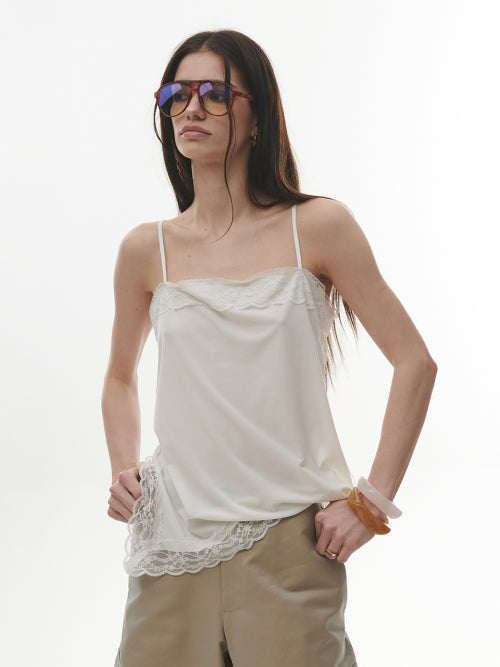 SQUARE LACE SLIT TOP - 3 COLORS WHITE