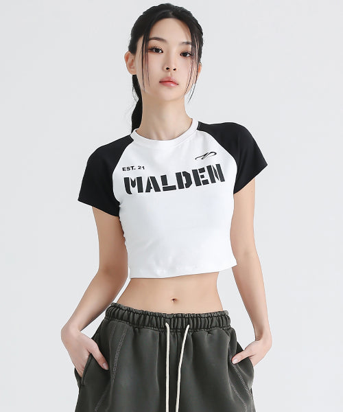 CONTRAST LETTERING CROP T-SHIRT - 3 COLORS BLACK