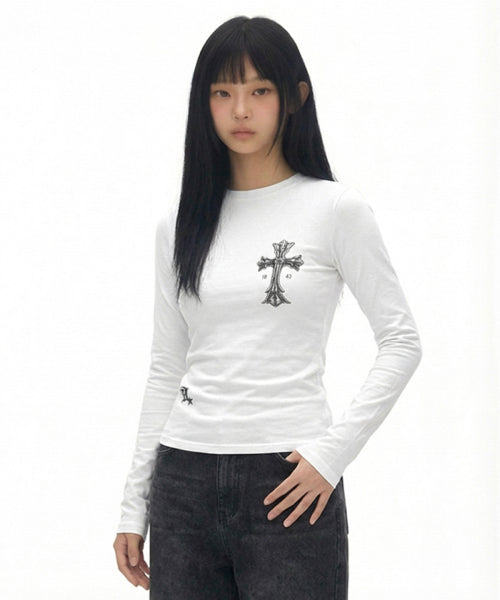 GOTHIC CROSS SLEEVE LONG - 2 COLORS WHITE