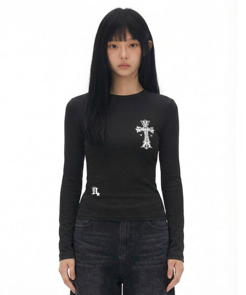 GOTHIC CROSS SLEEVE LONG - 2 COLORS BLACK