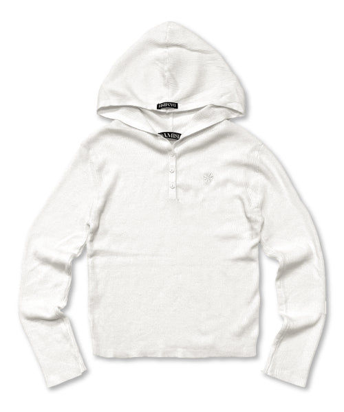 BUTTON HOODIE KNIT - 3 COLORS IVORY