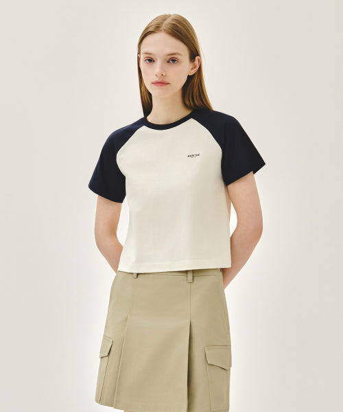W SMALL REGULAR LOGO RAGLAN CROP TEE - 4 COLORS NAVY