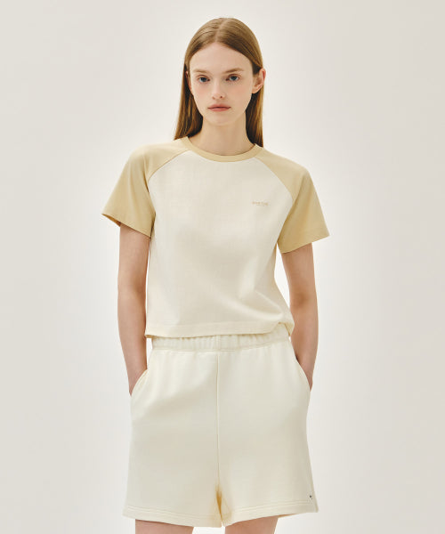 W SMALL REGULAR LOGO RAGLAN CROP TEE - 4 COLORS BUTTER
