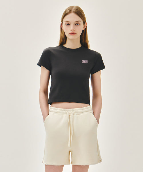 W ANTIQUE CLASSIC LOGO SLIM CROP TEE - 3 COLORS CHARCOAL