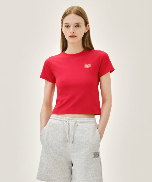 W ANTIQUE CLASSIC LOGO SLIM CROP TEE - 3 COLORS RED