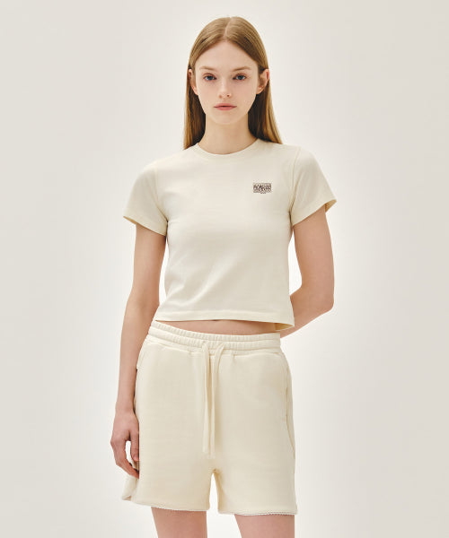 W ANTIQUE CLASSIC LOGO SLIM CROP TEE - 3 COLORS CREAM