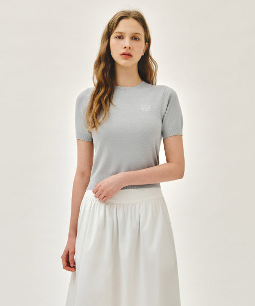 W SMALL CLASSIC LOGO HALF KNIT PULLOVER - 3 COLORS GREY