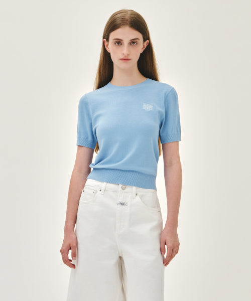 W SMALL CLASSIC LOGO HALF KNIT PULLOVER - 3 COLORS SKY BLUE