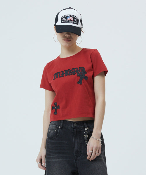 GOTHIC APPLIQUE CROP TEE - 2 COLORS